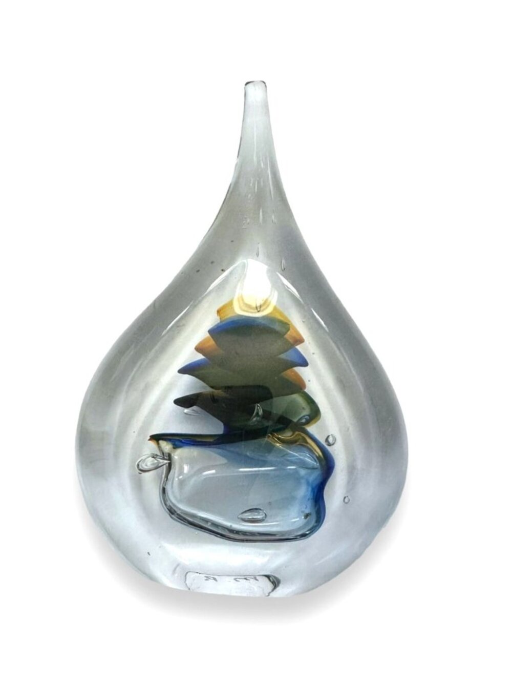 Marian Pyrcak Teardrop Paperweight Glass Sculpture Signed MP